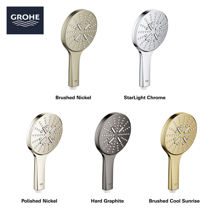 GROHE Rainshower 3Setting Handheld Shower Head, Rain Jet Settings, 1.